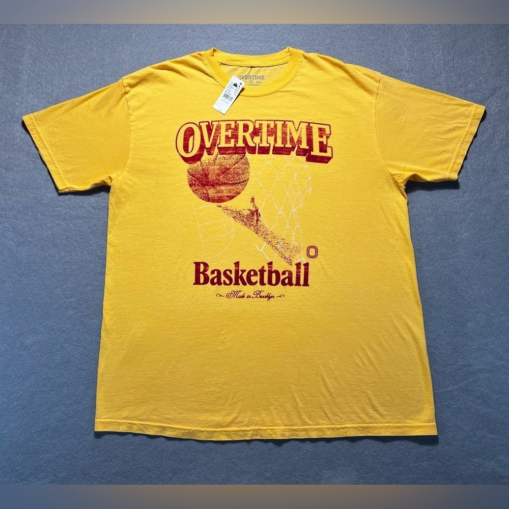 NWT OVERTIME PacSun Basketball T-Shirt Yellow XL Retro Graphic
